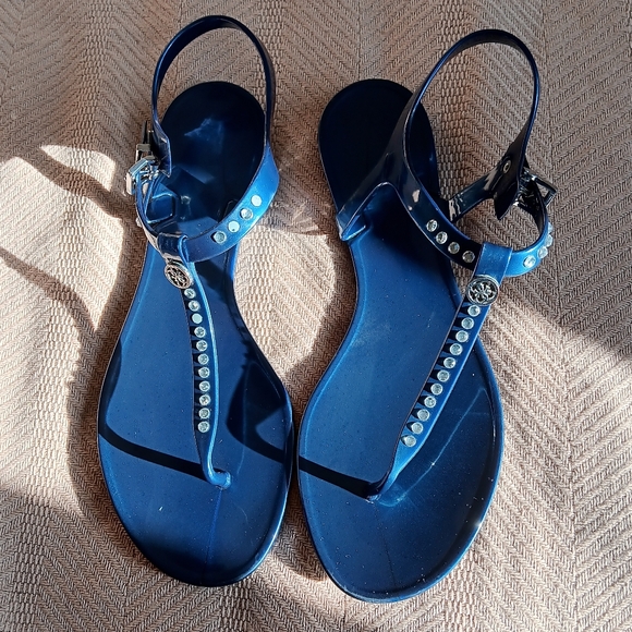 GUESS Rhinestone Thong Strap Sandals Women's Size 9 Blue Flats - Picture 1 of 4